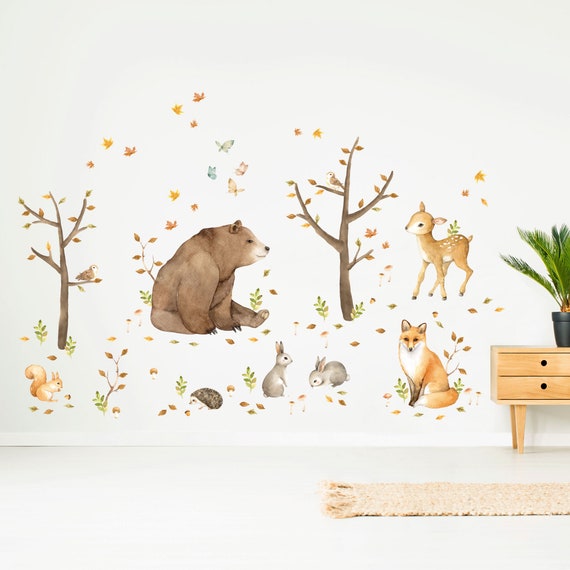 Large Woodland Animal Wall Decals, EcoFriendly Peel And Stick Fabric