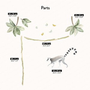 Climbing Lemur and tropical leaves Watercolour Wall Decals, Plastic-Free kids room wall stickers image 3