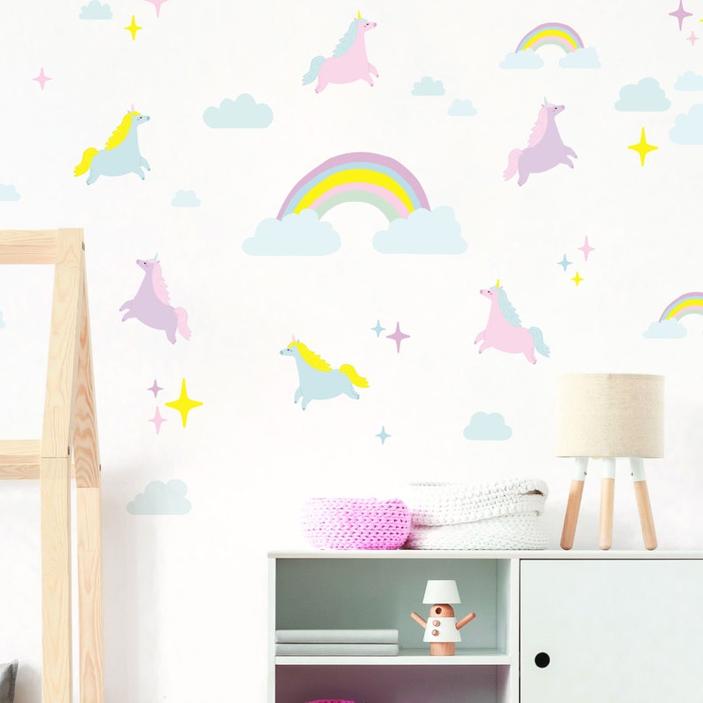 unicorn rainbow and cloud wall decal bundle offer eco | etsy