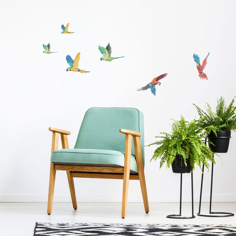 Tropical Parrots Wall Decals, Plastic-Free Jungle kids room wall stickers image 1