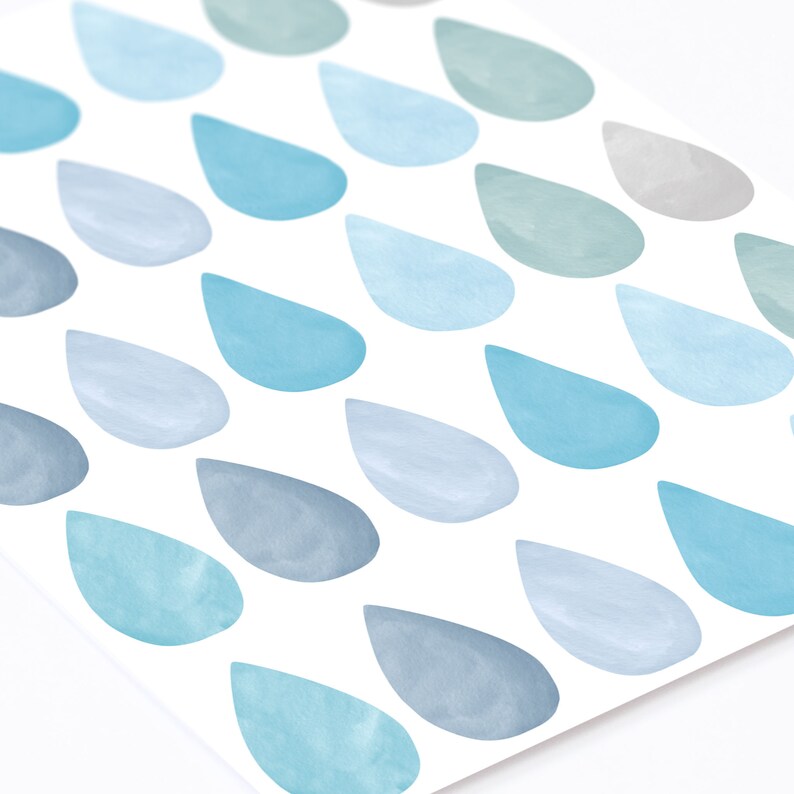 Cool Blue Watercolor Raindrop Wall Decals Eco Friendly Wall Etsy
