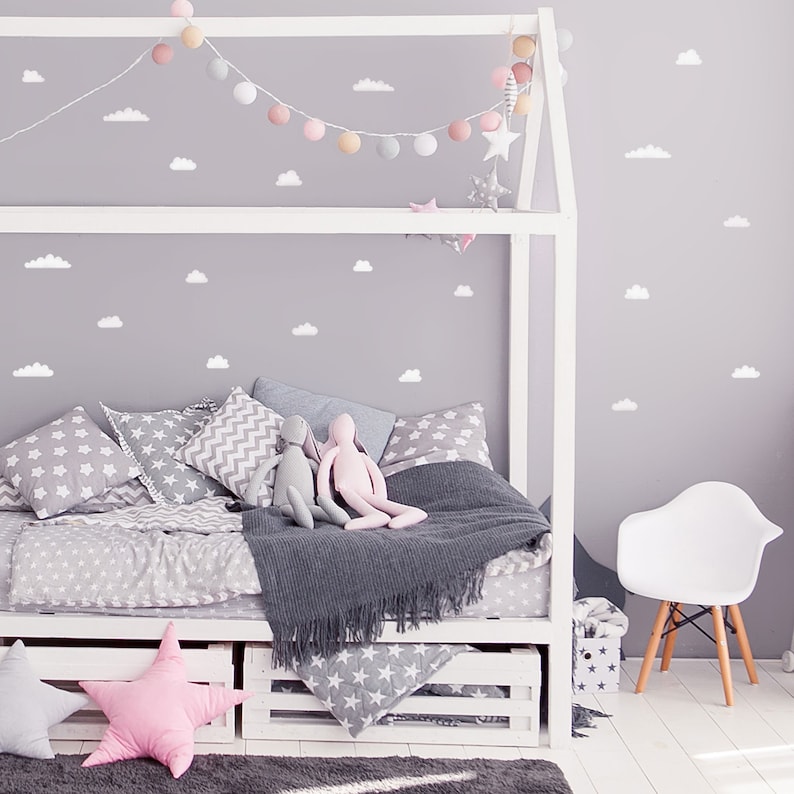 Grey watercolor cloud wall decals Eco-Friendly wall decal for kids rooms and nurseries