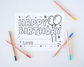 Kids Printable Coloring Birthday Card and Coloring Sheet, Kids Birthday Cards - Printable 8.5x11