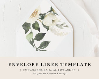 DIY Printable Envelope Liner - Neutral Gold and White Floral - Instant Download - Envelope Liner Template - Size A7, A2, A6, RSVP and No. 10