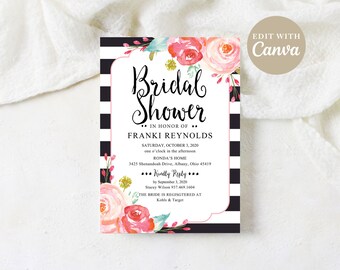 Kate Spade Bridal Shower Invitations - Customizable in Canva - Printable Bridal Shower Invitation - 5x7