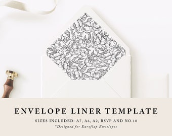 DIY Printable Envelope Liner - Black and White Floral - Instant Download - Envelope Liner Template - Size A7, A2, A6, RSVP and No. 10