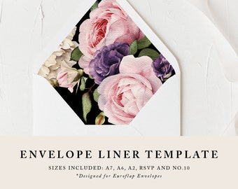 DIY Printable Envelope Liner - Dark Blush and Purple Floral - Instant Download - Envelope Liner Template - Size A7, A2, A6, RSVP and No. 10