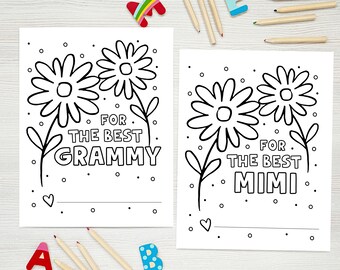 Kids Printable Coloring Mother's Day Grandmother's Day Card and Coloring Sheet, Kids Mother's Day Cards - Printable 8.5x11