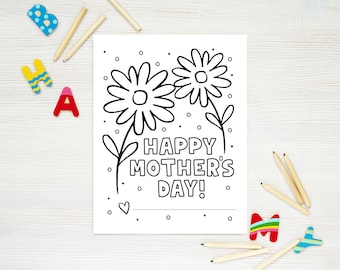 Kids Printable Coloring Mother's Day Card and Coloring Sheet, Kids Mother's Day Cards - Printable 8.5x11