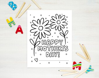 Kids Printable Coloring Mother's Day Card and Coloring Sheet, Kids Mother's Day Cards - Printable 8.5x11