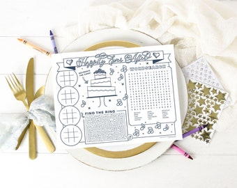 Kids Wedding Activity and Coloring Sheet, Kids Wedding Place Mat - Printable 8.5x11
