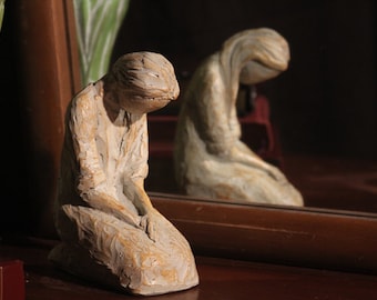 Sweet Hour of Prayer, beautiful hand cast inspirational sculpture of woman praying