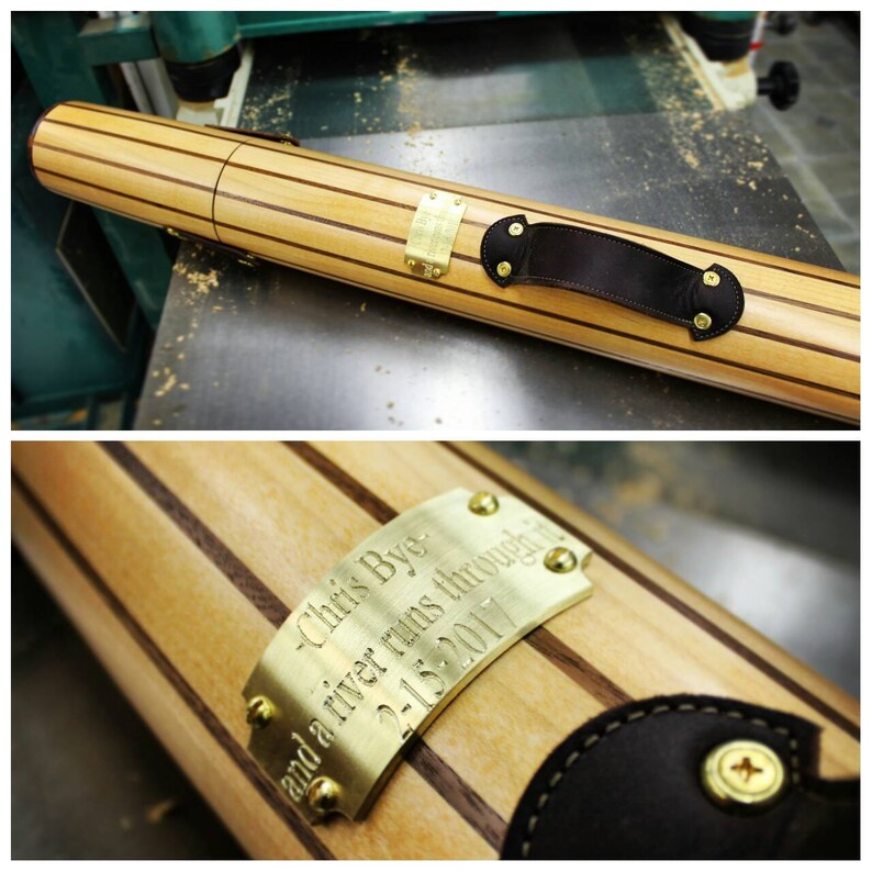 Handmade wooden fly rod fishing case with leather and brass Etsy