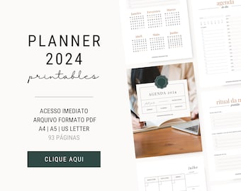 PLANNER 2024 | Agenda 2024 | Checklists de Organização | Organização Pessoal | Rotina da Manhã | Planejamento Rotina | Menu Semanal