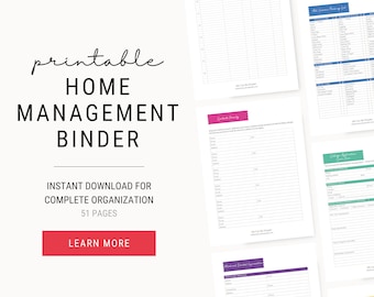 Printable Home Management Binder – Household Planner, Checklists (PDF)