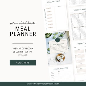 Printable Meal Planner Grocery List Weekly Menu & Recipe Organizer Kitchen Organization. image 1