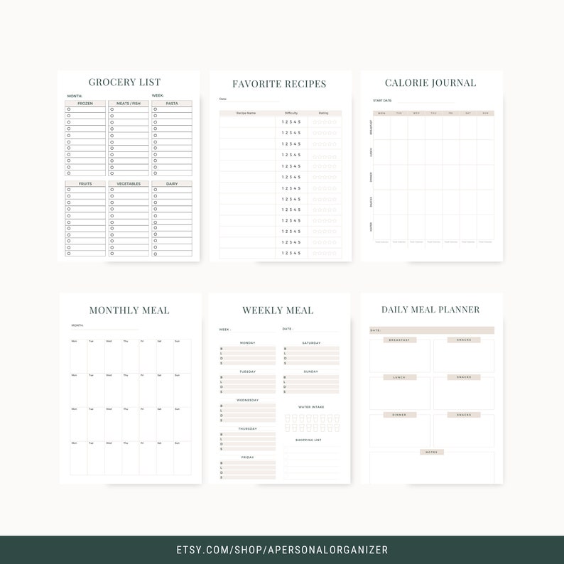 Printable Meal Planner Grocery List Weekly Menu & Recipe Organizer Kitchen Organization. image 4