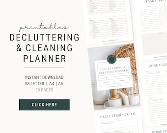 Decluttering Planner Printable | Cleaning Checklist PDF, 33-Page Home Organization System