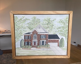 Custom Painting With Handmade Wood Frame - House Warming Gift - Wedding Gift