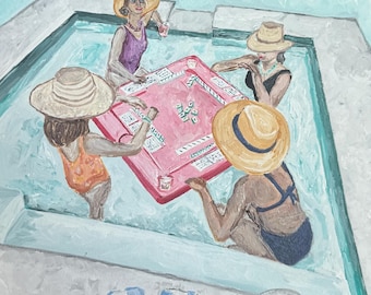 Lámina de Mahjong, arte de pared para sala de juegos, elegante hogar rosa y verde