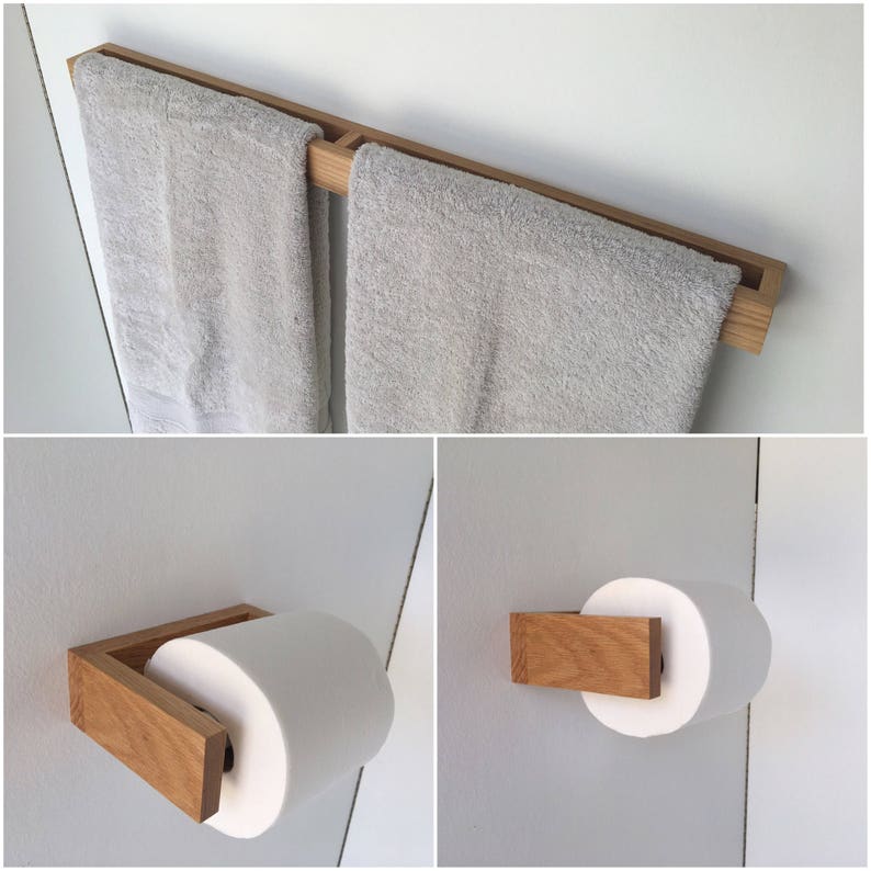 Bathroom Towel Holder Toilet Paper Holder Oak Bathroom - Etsy New Zealand
