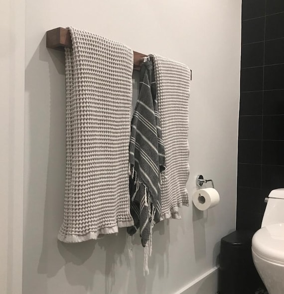 Modern Wood Towel Bar Easy Mounted Bathroom Towel Rack Walnut or Ash Etsy