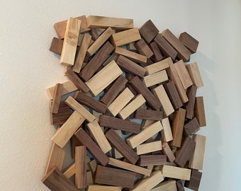 Abstract Wood Strip Sculpture: Handmade Wall Hanging