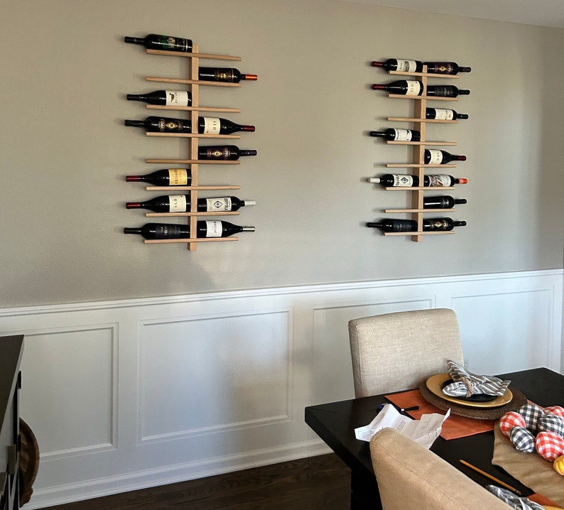 Wood Wine Rack , Wall Mounted Wine Bottle Holder & Display Vertical image 6