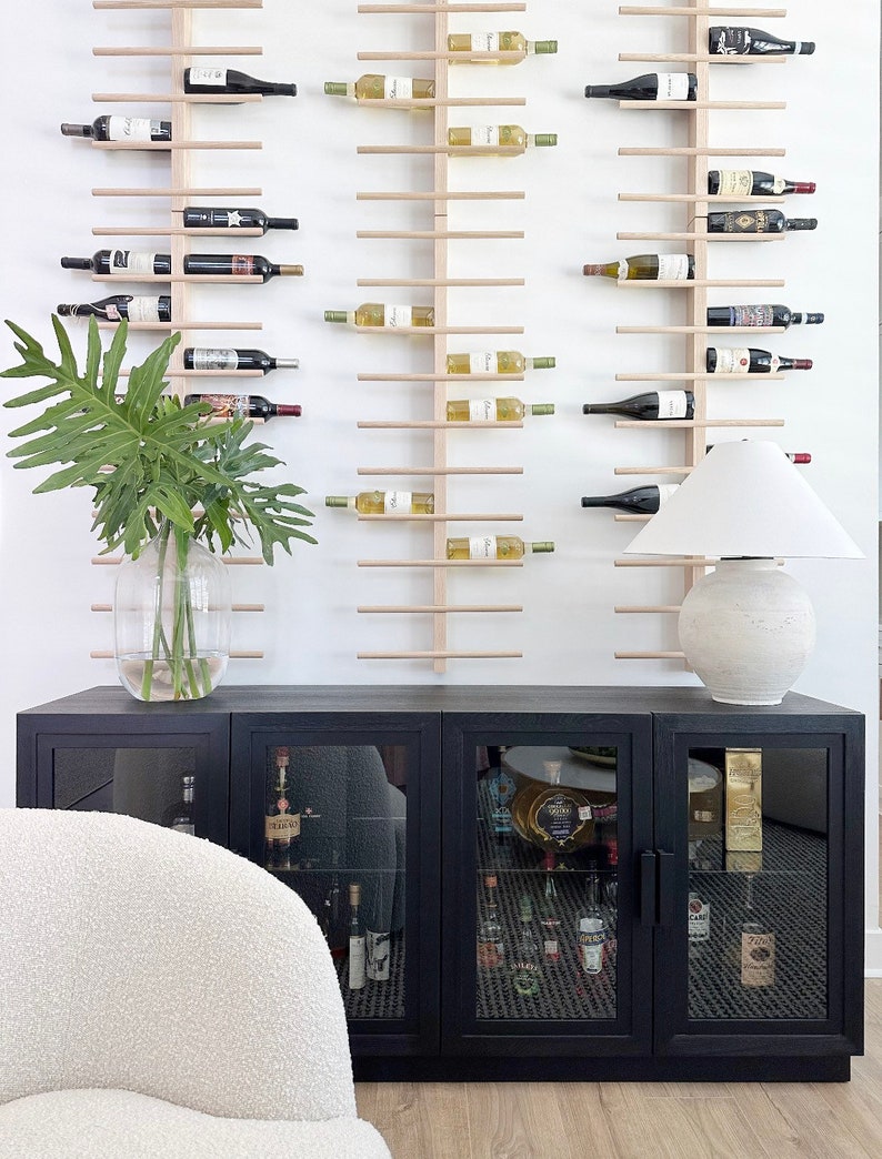 Wood Wine Rack , Wall Mounted Wine Bottle Holder & Display Vertical image 2