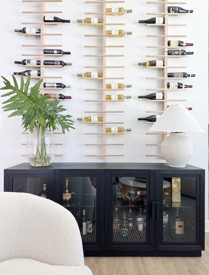 Wood Wine Rack , Wall Mounted Wine Bottle Holder & Display Vertical image 3