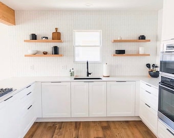 Oak Veneer Floating Wall Shelf: Farmhouse Kitchen Decor, Custom Sizes