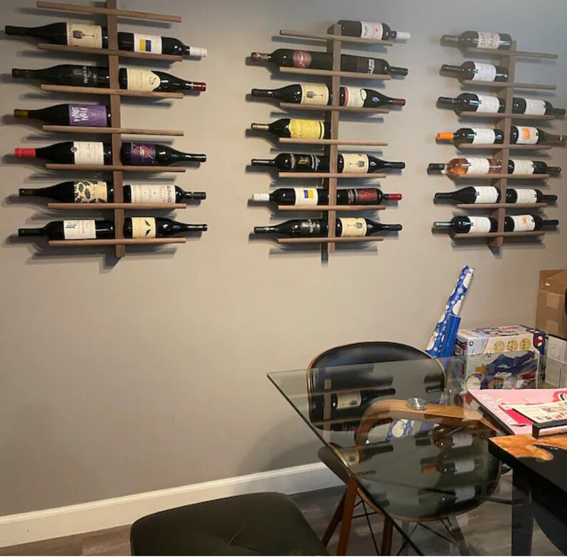 Wood Wine Rack , Wall Mounted Wine Bottle Holder & Display Vertical image 8