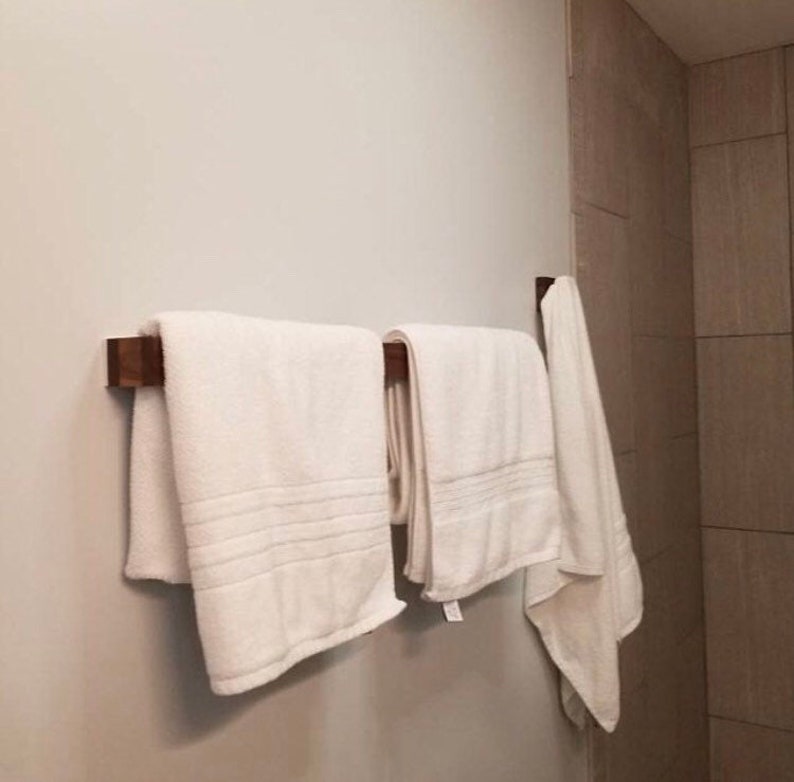 Towel Rack Walnut Modern Towel Bar Wall Rack Easy Etsy