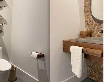Modern Walnut Bathroom Fixture Set: Towel & Toilet Paper Holder