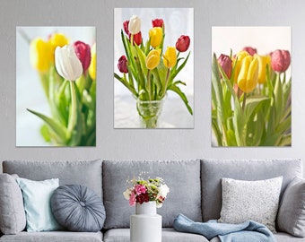 Set of 3 Tulips print Canvas wall art flowers Spring Fine art Home decor spring macro Mother's day gift 8x12 12x18 16x24 24x36