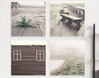 Set of 4 fine art square rustic prints Wall decor winter photography vintage travel prints canvas paper print 6x6 8x8 12x12 16x16