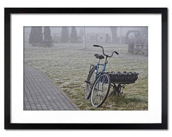 Fine art photography Bicycle in the fog Wall decor Nature picture Canvas paper print High quality interior decor 8x12 12x18 16x24 24x36