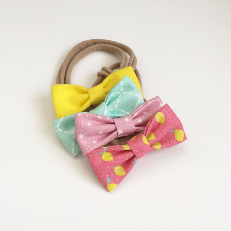 Set of Four Pink Lemonade SMALL Girl Bows 4 Girls Bows Pink Lemonade Party Lemonade Stand Birthday Party Summer Bow