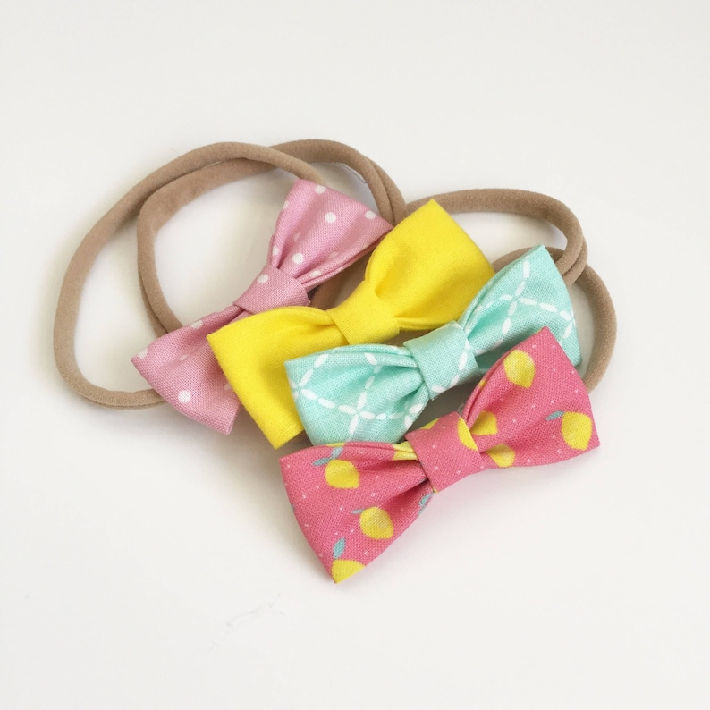 Set of Four Pink Lemonade SMALL Girl Bows 4 Girls Bows Pink Lemonade Party Lemonade Stand Birthday Party Summer Bow