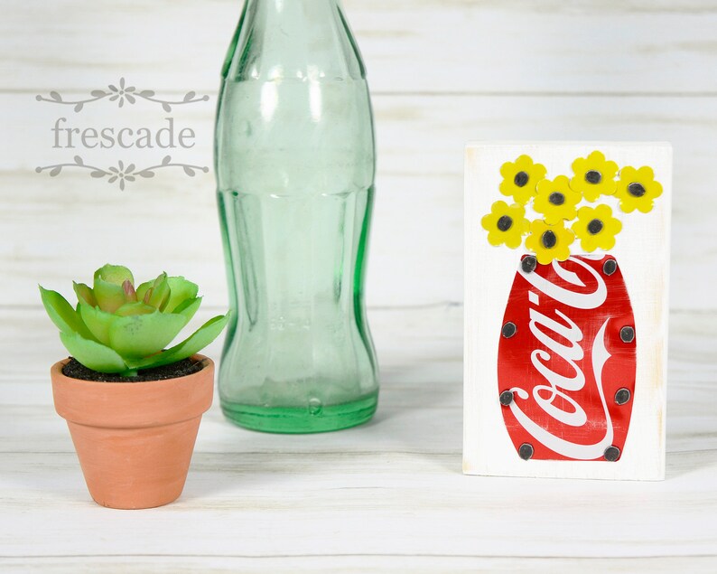 Coke Coca Cola Mini Soda Can Art Vase With Yellow Flowers Etsy