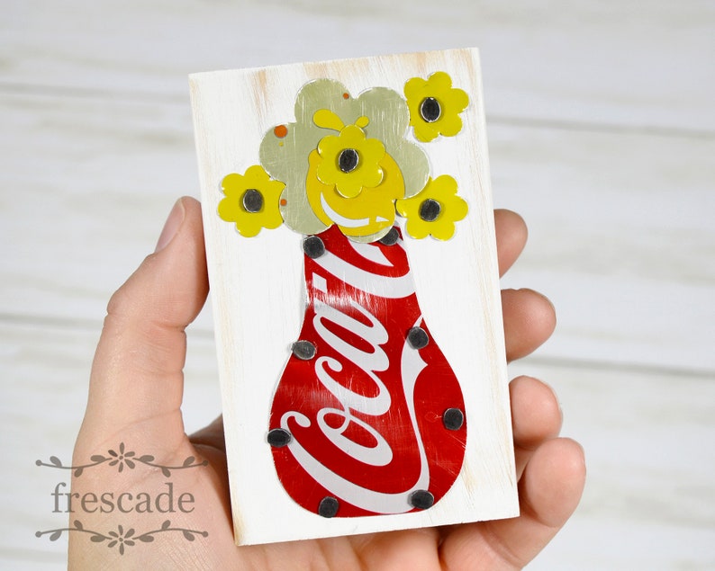 Coke Coca Cola Mini Soda Can Art Vase with Yellow Flowers Etsy