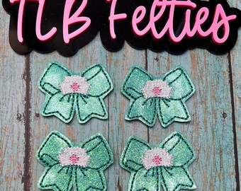 Glitter Bow Feltie Embellishments - Aqua Sparkle Bows - Set of 4