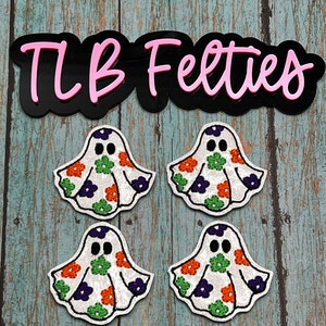 Glitter Floral Ghost Felties, Floral Ghost Felties, Ghost Felties, Halloween Felties, Wholesale Felties, Planner Clips, Coffee Cozies, Clips