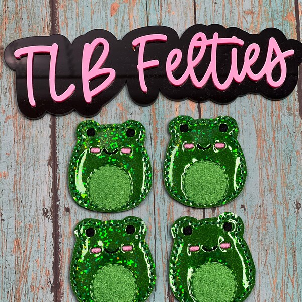 Green Sparkly Frog Felties, Green Frog Felties, Frog Felties, Wholesale Felties, Badge Reel Covers, Planner Clips, Cozies, Hair Clippies