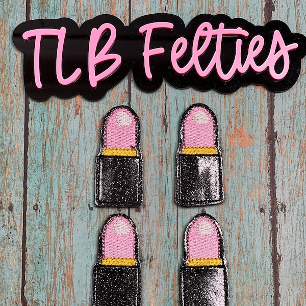 Black Glitter Lipstick Felties, Lipstick Felties, Makeup Felties, Felties, Wholesale Felties, Badge Reel Covers, Planner Clips, Coffee Cozie