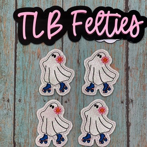 Glitter Skater Ghost Felties, Ghost Felties, Wholesale Felties, Badge Reel Covers, Planner Clips, Coffee Cozies, Felties, Bow Centers