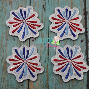 Firework Felt Appliques, Patriotic Embellishments, Set of 4