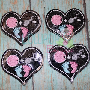 Black Glitter Fertility Heart Felties, Planner Clip Embellishments