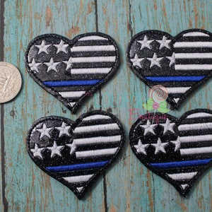 Glitter Blue Line Heart Felties, Blue Line Heart Felties, Police Felties, Felties, Wholesale Felties, Planner Clips, Badge Reel Covers