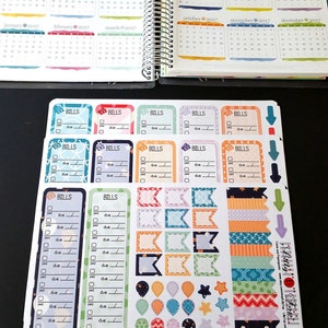 2020 Colors Available, Bill Tracker, Full Year , Fits all common Planners, Kiss Cut, Organizing Stickers